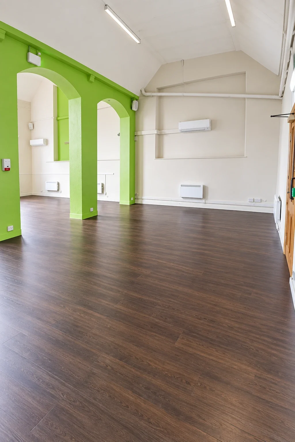 Cleaned primary school classroom with a new suspended ceiling and lighting